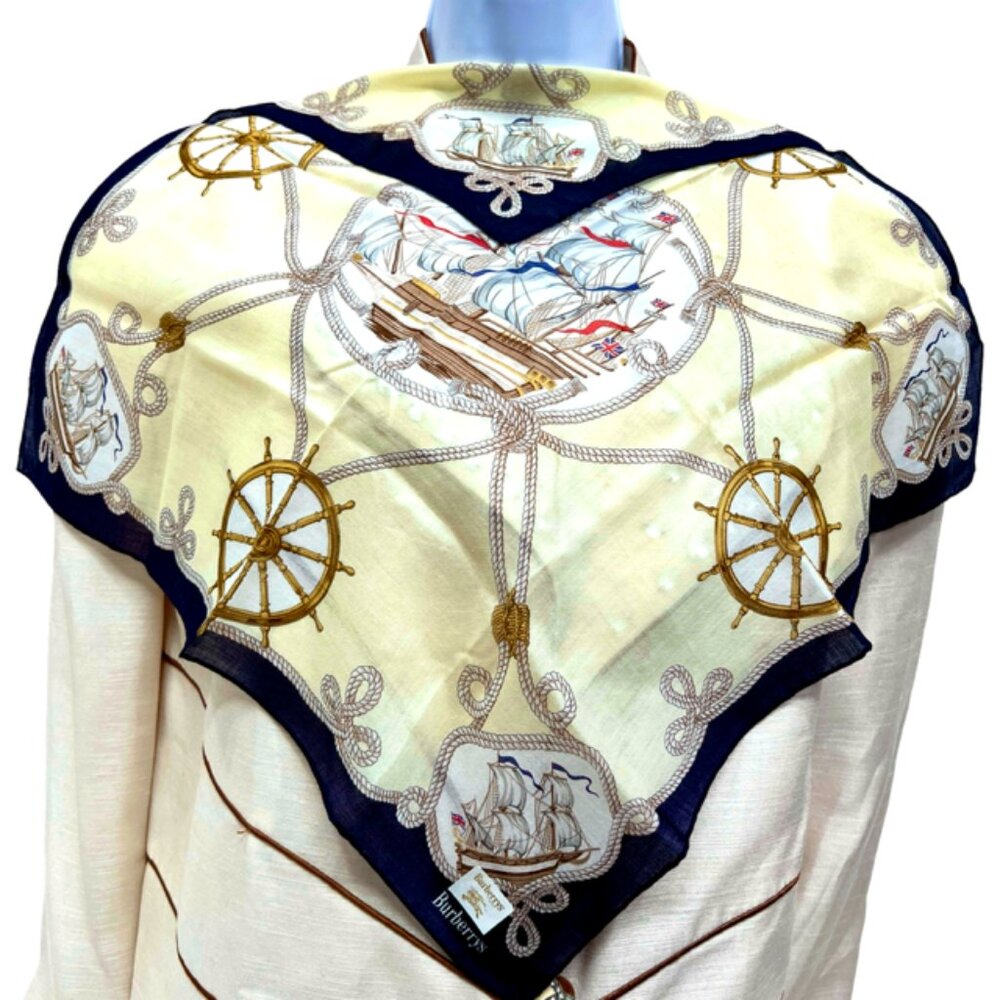 New BurberryMiniscarf/handkerchief cotton 19"  Light Yellow Black  W/ Shipp(80)